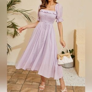 R.YIposha Vintage Elastic Ruffled Half Sleeve Maxi Dress